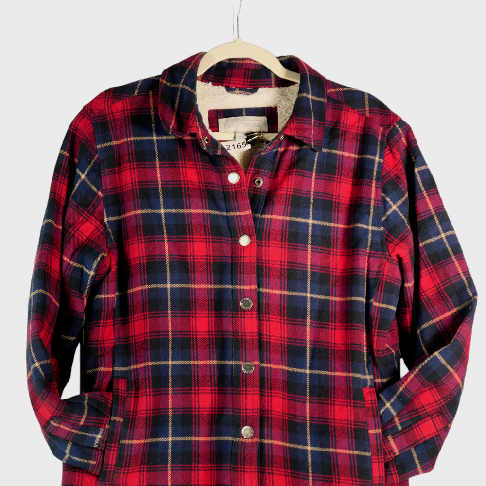 Gander Mountain Guide Series Fleece Lined Jacket Shacket Womens Size M Red Blue